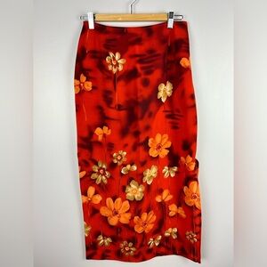 Pariscope Vibrant Orange Floral Skirt Size 10